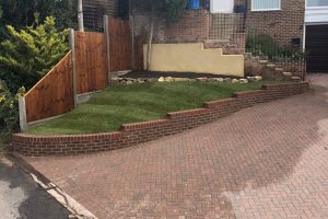 Front garden redesign. Brickwork, lawn and fencing 4