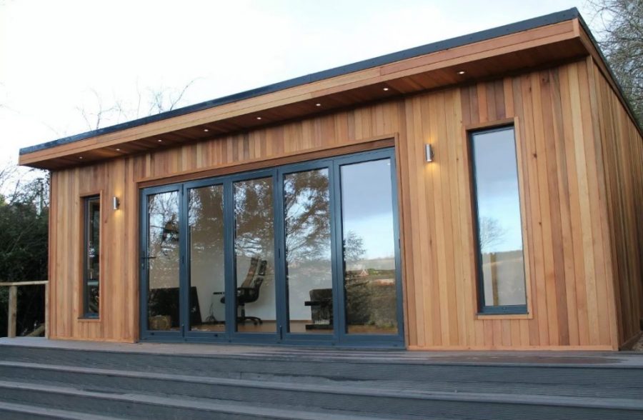 Custom outbuilding with bifold doors and cedar cladding 1